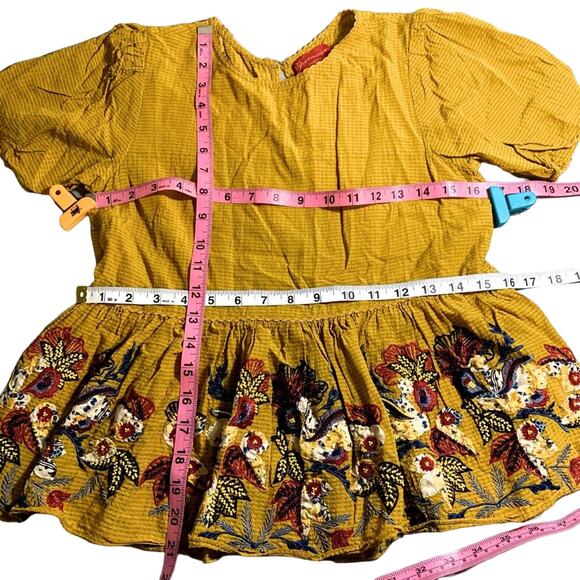 Bhanuni By Jyoti Dariela Beaded Short Sleeve Peplum Top Blouse Golden Yellow XS - Picture 12 of 13